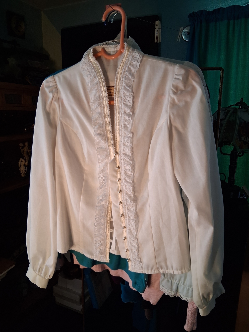 Jessica White Lace-Trim Puff Sleeve Blouse